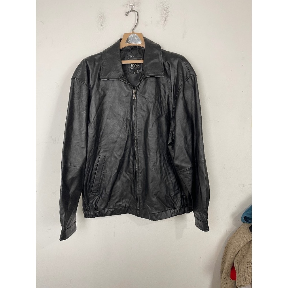 Jos A Bank Mens Jacket XXL Black Genuine Leather Bomber Executive Collection